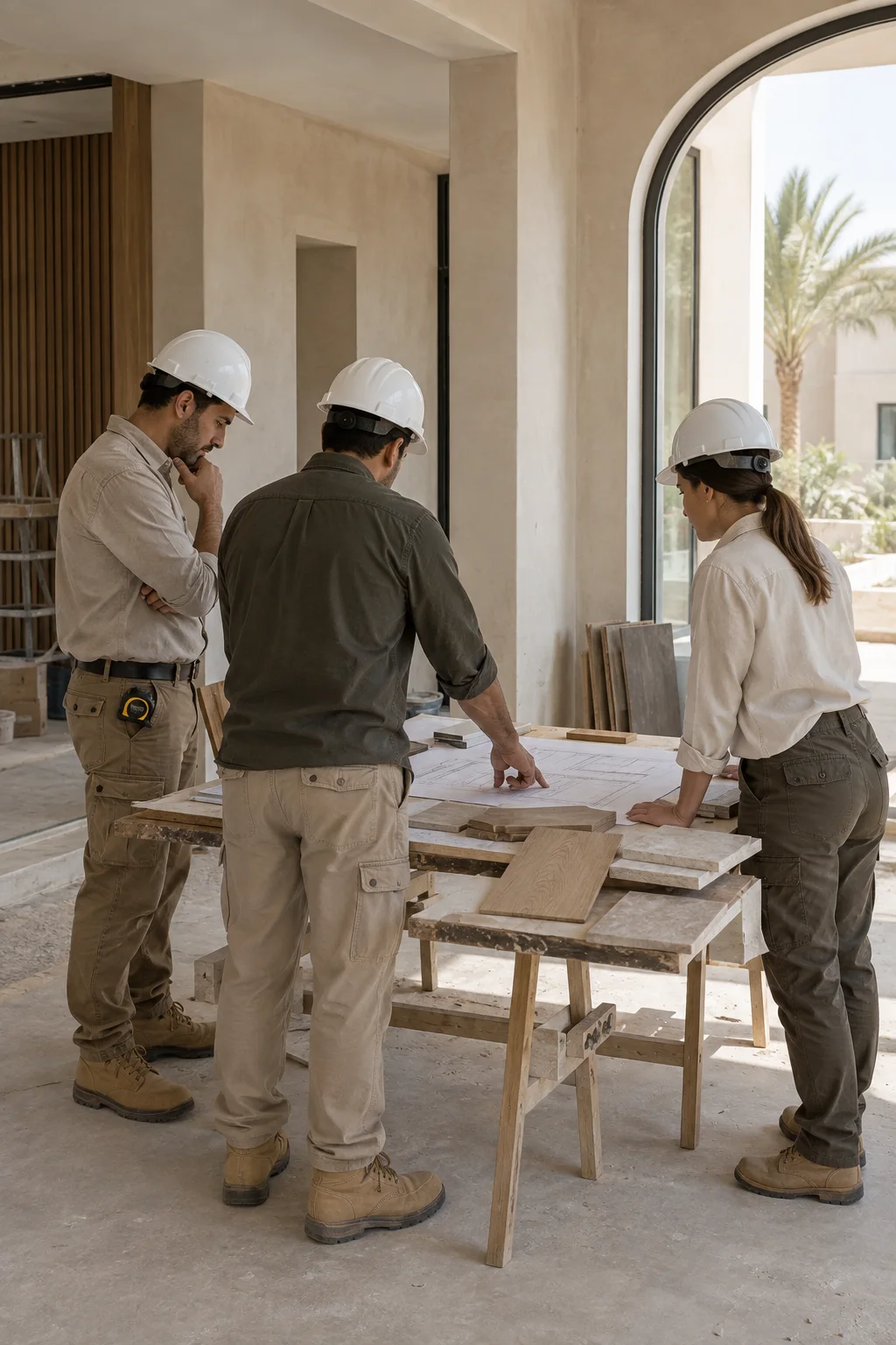 The Tash and Arch team reviewing plans on site